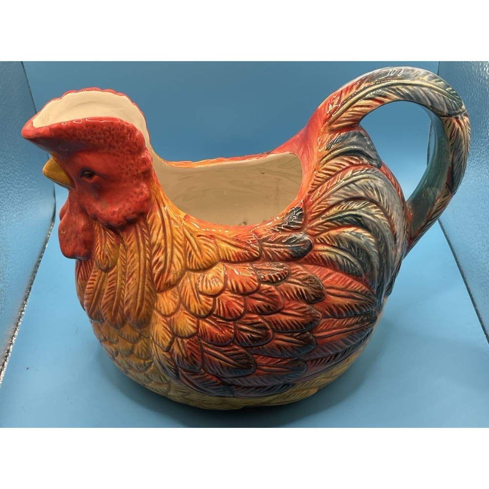 Country‎ Gate Enesco Chicken Rooster Colorful Jug Pitcher Farm House